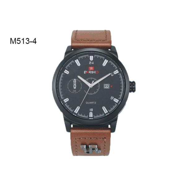 Date Display Men's Quartz Watch Black And Brown Leather Band M513