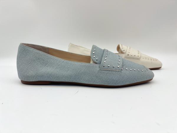 Soft Cow Ladies Genuine Leather Flat Shoes Beige With Studs Design