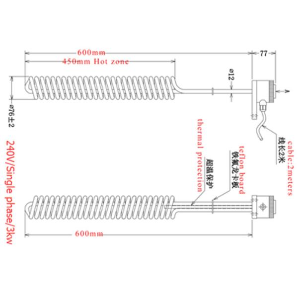 Анти- корозия трубчатое PTFE покрыла нагреватель воды погружения для гальванизируя индустрии