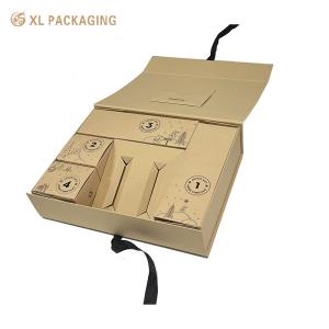 Eco-Friendly Collapsible Kraft Paper Gift Box with Slanted Tray and Ribbon