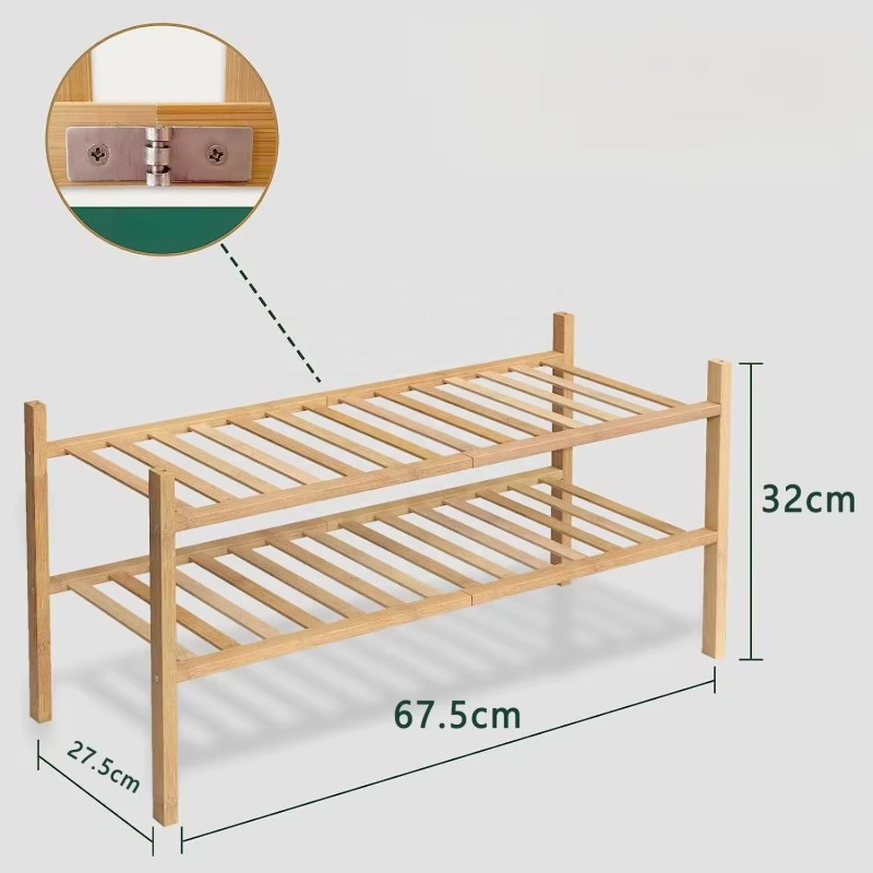 Eco-Friendly Durable Double Layer Bamboo Storage Shelf Plant Pot Holder Shoe Rack for Bedroom Living Room
