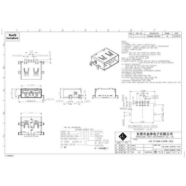 Orange USB Socket Connector Withstand Voltage AC500V High Performance