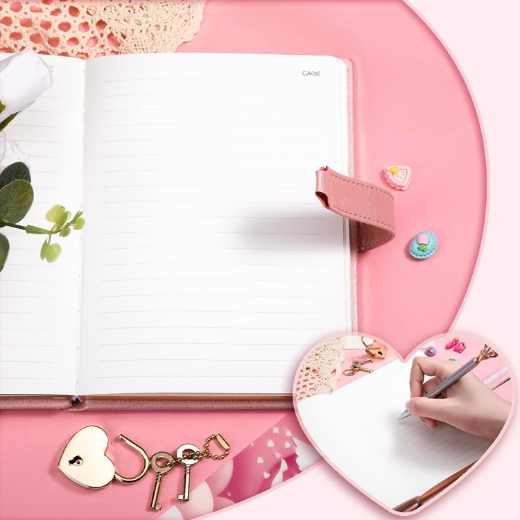 100 Sheets Diary Journal B6 Notebook With Heart-Shaped Lock PU Leather Cover