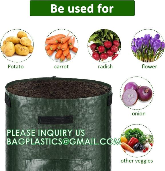 Potato Grow Bags, 4 Pack 10 Gallon With Flap And Handles Planter Pots For Onion, Fruits, Tomato, Carrot - Green