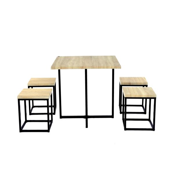 Wood And Steel Rectangular Dinning Table And Chair Set 4 Seater Furniture
