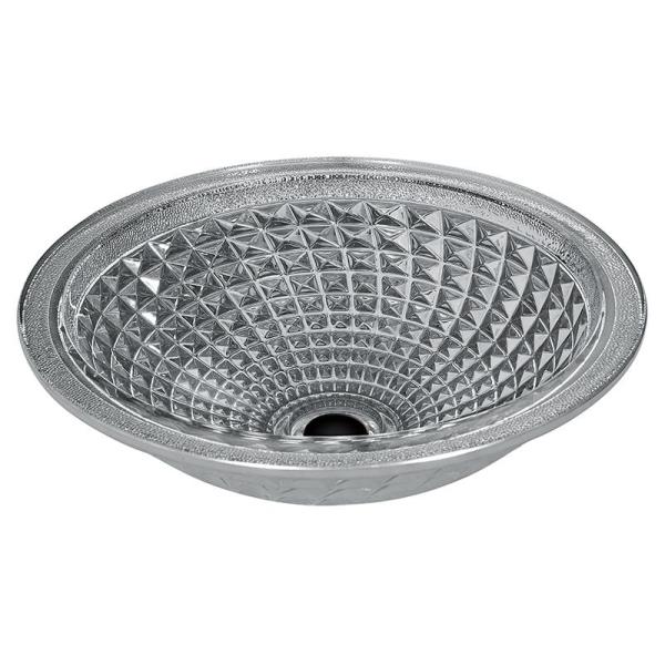 Silver Funnel Shaped Crystal Wash Basins Chromed Etched Glass Vessel Sinks