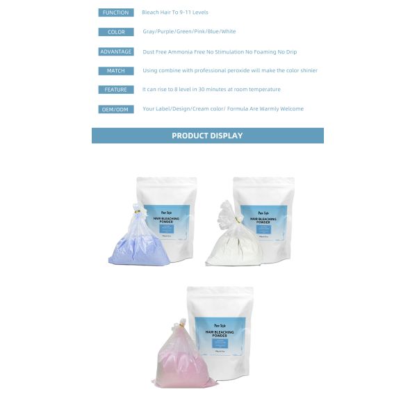 Poudre Décolorante Bleue pour Cheveux Salon Douce Non Irritante Sans Poussière 500g