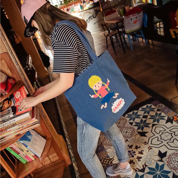 Playful denim shoulder bag printing canvas bag large capacity Meng Mei casual female
