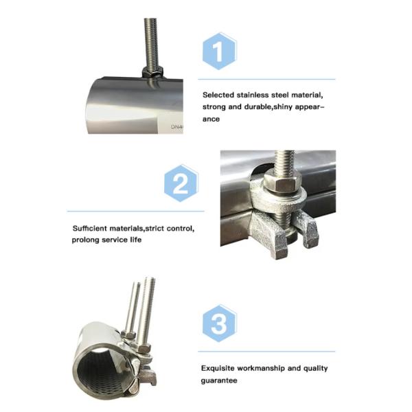 SS304/316 Acero inoxidable Reparación de emergencia de tubería de sujeción rápida recta Tubo de fugas de unión de reparación clip