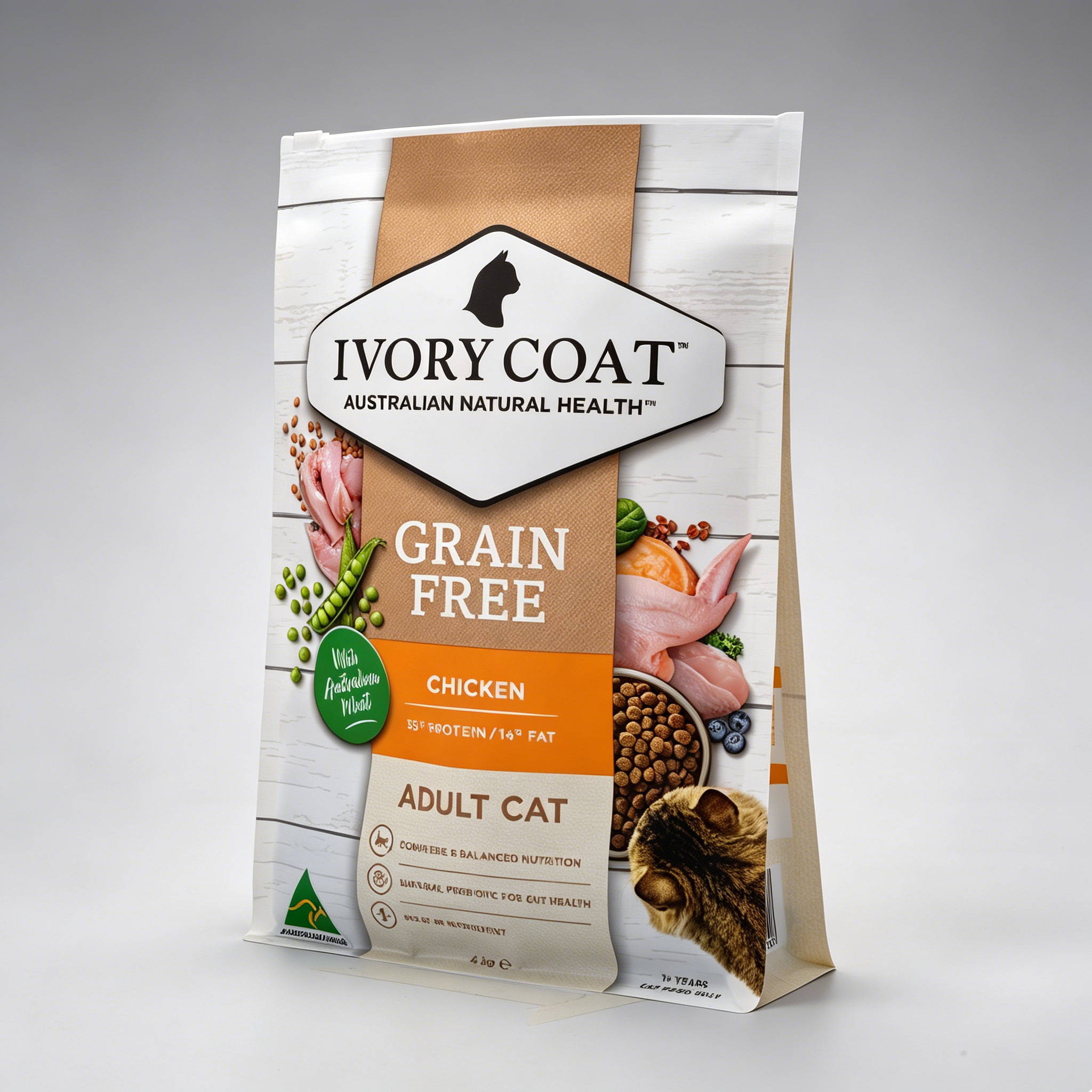 Recyclable Heavy-Duty Side Seal Pet Food Bag | Slider Zipper Flat Bottom Pouch For 4kg Grain-Free Adult Cat Dry Kibble Eco-Friendly Packaging