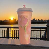 Gobelet en plastique dur PP Smoothie avec logo personnalisé en gros avec couvercle en plastique et bouchon d'amour