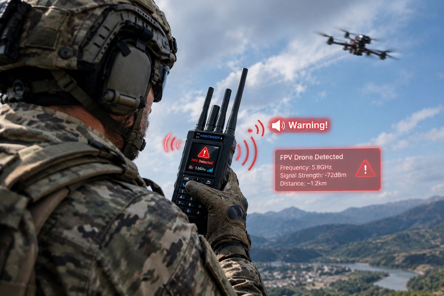 Lightweight Handheld Ultra-Wideband Fpv Drone Detector Portable RF Signal Scanner Counter-Uas Device for Fpv Uav Early Warning Detection
