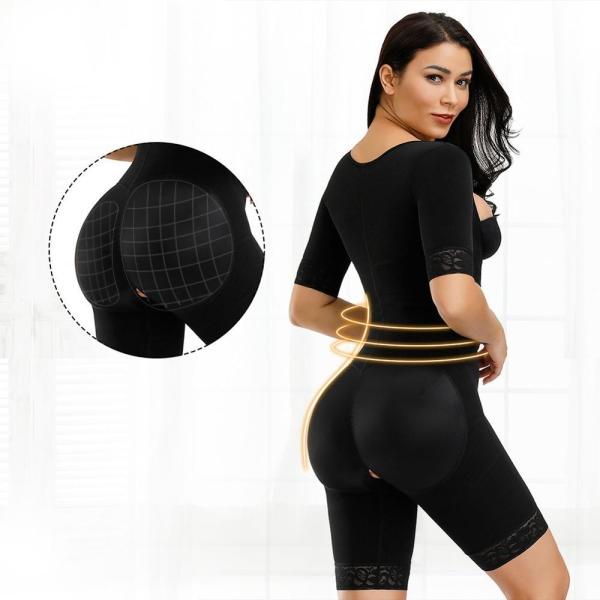 Tejido de nylon de alta elasticidad con mangas cortas para el control del abdomen y el levantamiento de glúteos