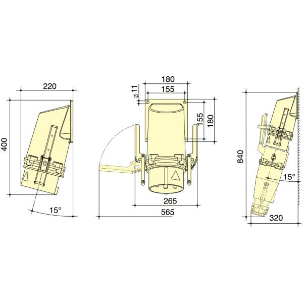 гнезд штепсельной вилки 5P IP67 415V стена PowerSyntax сильнотоковых сверхмощная установила промышленный док
