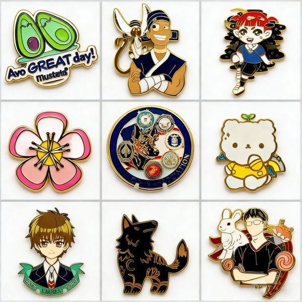 Custom Enamel Pin – Soft/Hard Finish with Glitter & UV Print – Cute Cartoon Anime Logo Badge