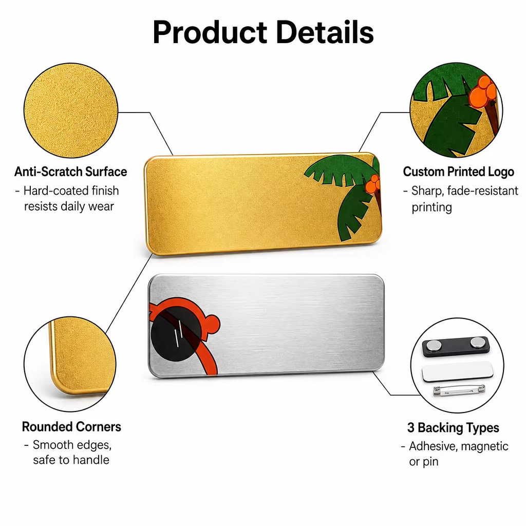 Aluminum 1mm Thick Nameplate Sublimation Printing Custom Logo Name Badge Wholesale Factory Direct OEM