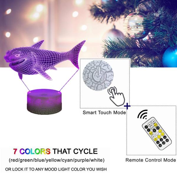 7 Colors RGB Shark Gifts 3D LED Illusion Lamps For Girls Bedroom