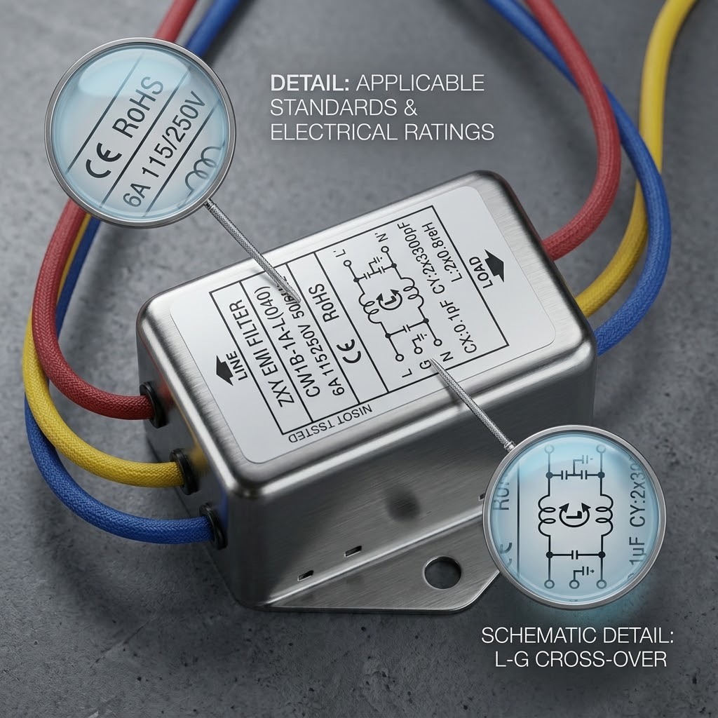 EMI Filter CW1B-1A-L 6A High EMI Suppression Single Phase AC Power Filter with Plug-and-Play Design