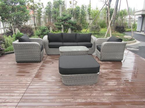 3 Seat Grey Outdoor Rattan Sofa With Power Coated Aluminum Frame