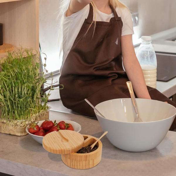 Bamboo Salt Keeper Duet Salt and Pepper Bowl, Salt Cellar and Storage Box with Two Compartments, Mini Spoon Built Into Top