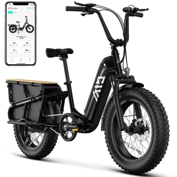 Electric Bike 20 Inch Fat Tire Multi-Purpose Long Tail Cargo Rack E-Bike for Family, Kids, Pets, Short Trips