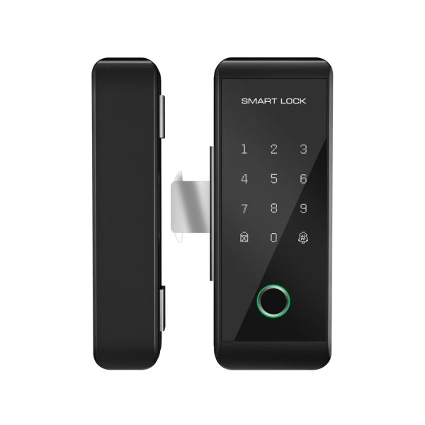 Home Security WIFI Tuya APP Smart Glass Door Lock with Fingerprint Password Card Key Unlock for Home System