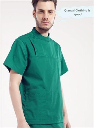 Stand Collar Scrubs Medical Uniforms , Short Sleeve Cotton Green Surgical Gown