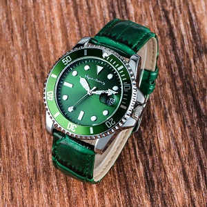 1.6 Inch Water Resistant Green Leather Watch 3ATM