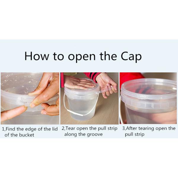 Поставленная круглая пластиковая ведра объемом 4 л для упаковки химической жидкости и образца