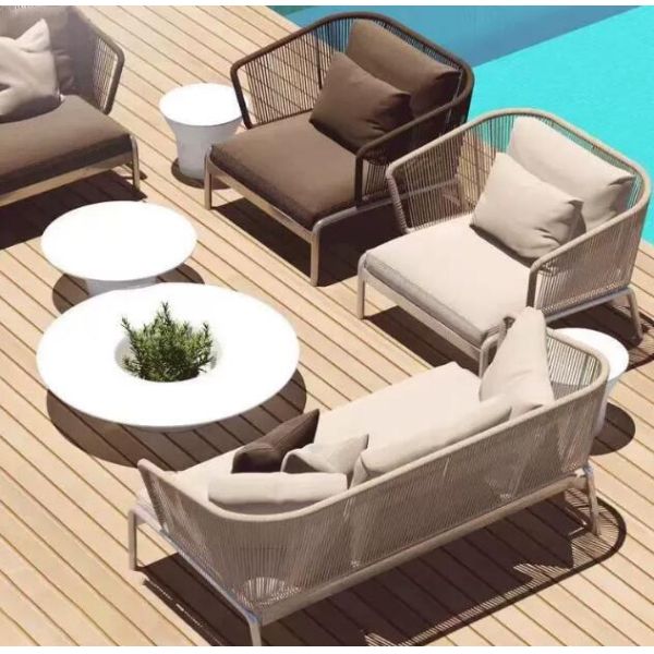 Garden sofa 4Pieces Weather Resistant UV Resistant Rope Durable Aluminum Frame Ideal for Gardens Courtyards Villas