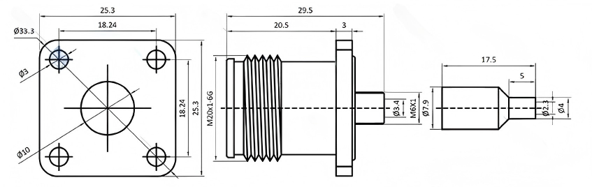 Female 4.3-10 RF Flange Connector with Gold-Plated Brass for DC-6GHz Signal Transmission