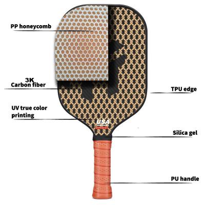 Paddle de pickleball en fibre de carbone 3K professionnel approuvé par l'USAPA avec noyau de nid de miel en PP