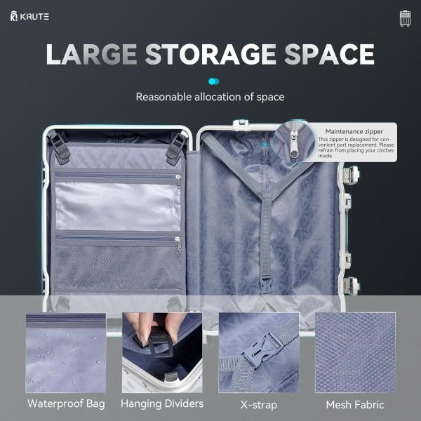 Zipperless Luggage with 8 Wheels 20inch Hard Shell Suitcase with PC+ABS TSA Lock 4 Metal Corner White