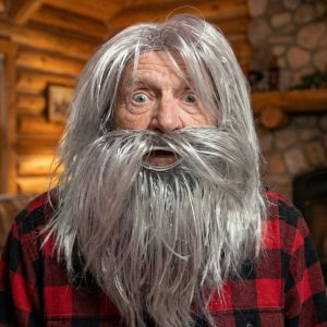 Realistic Grey Wig and Beard Set for Men, Long Silver Hair Old Man Costume,