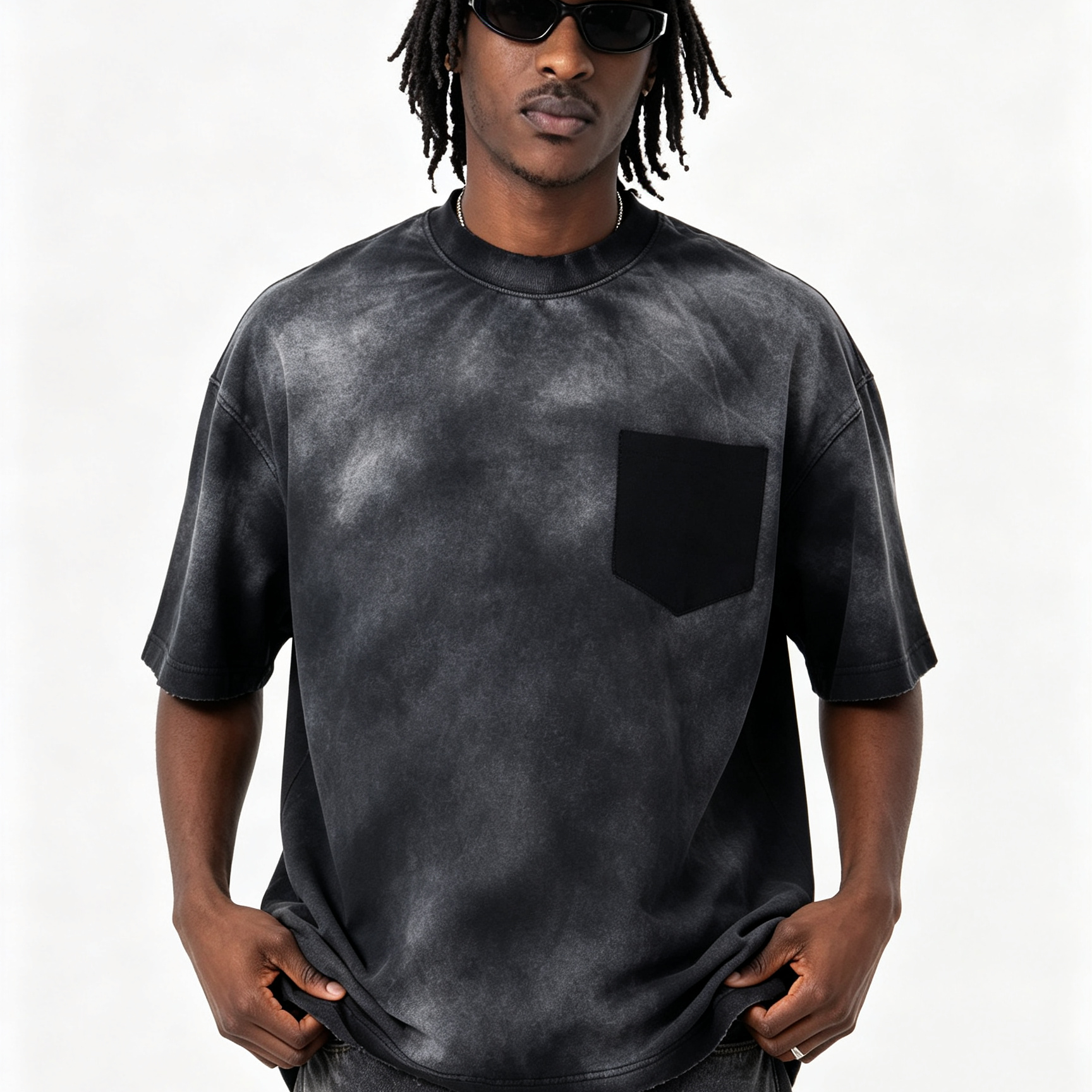 285G Cotton Cloud Spray Wash Oversized Vintage Pocket T-Shirt Wholesale