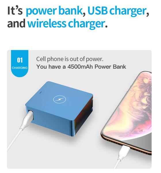 PC Material Portable Phone Charger 4500mAh Qi Wireless Charger Power Bank
