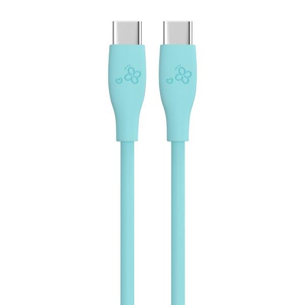 Câble USB-C vers USB-C turquoise au design élégant avec motifs floraux délicats OEM CC60W/CL27W Sortie 3A