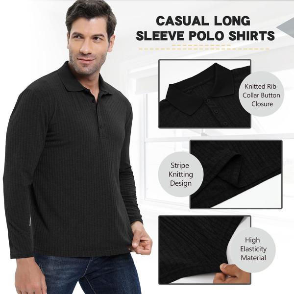 Camiseta de polo personalizada de costelas de tricô de músculo masculino de manga longa camiseta de treino para ginásio e golfe
