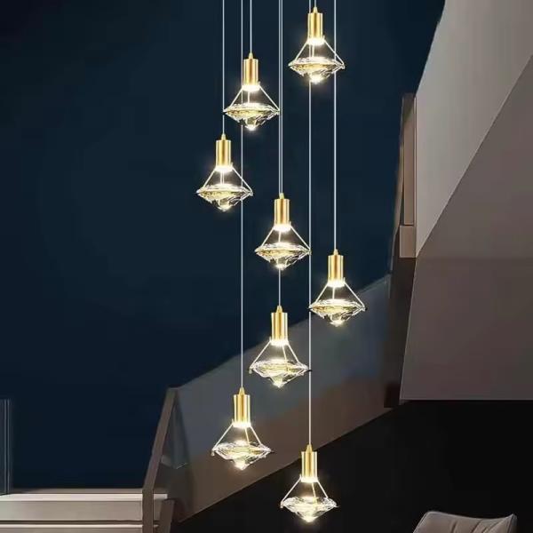 Nordic Luxury Modern Indoor Hotel Villa Restaurant Diamondshape Decorative Creative Crystal Pendant Light