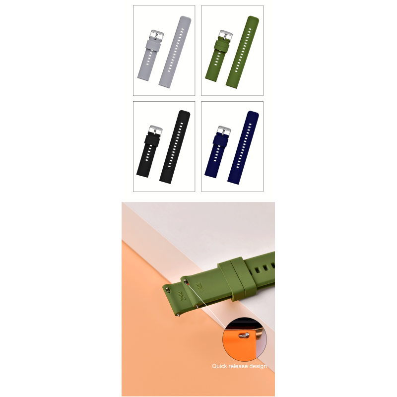 Quick-release Custom Silicone Watch Strap With Pin Buckle And Rubber Clasp | 18mm~22mm - SHX