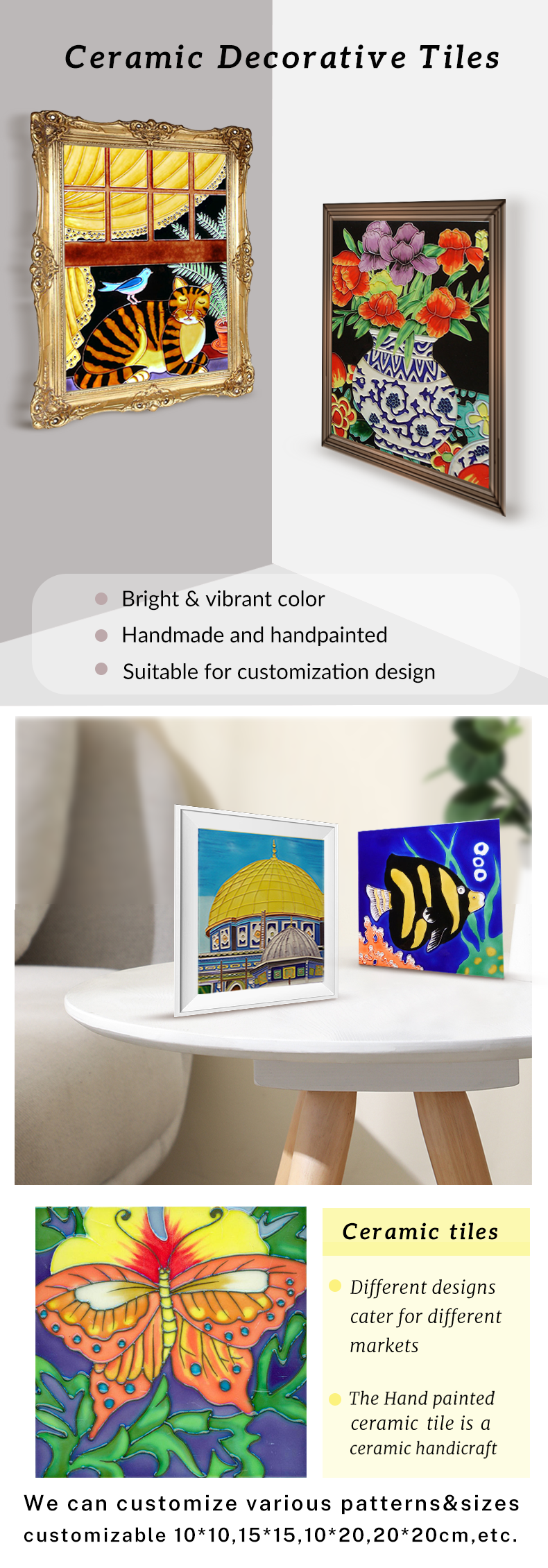 Custom Different Pattern Ceramic Art Decorative Tile  by Folk Artists