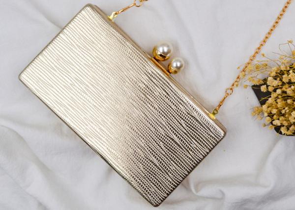 Rectangle Gold Pu Evening Clutch Bags With Small Pearl Clasp 19.5 * 10.5 * 4cm
