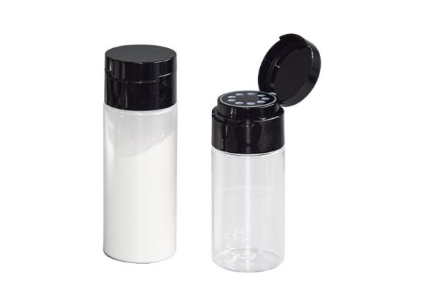 Novo design 100g 150g garrafa PETG para derramar pó cosmético para maquiagem garrafa exclusiva