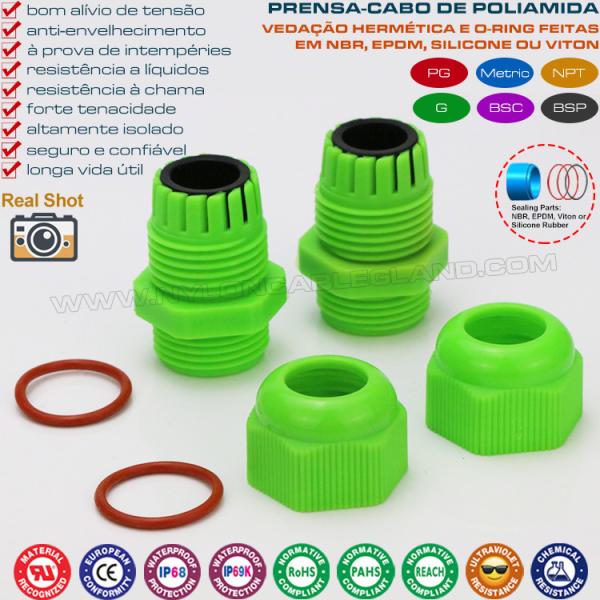 Electrical Cable Gland Green (RAL 6038), M20x1.5 (Ø 6-12mm), Nylon 6 (PA6), IP68 / IP69K