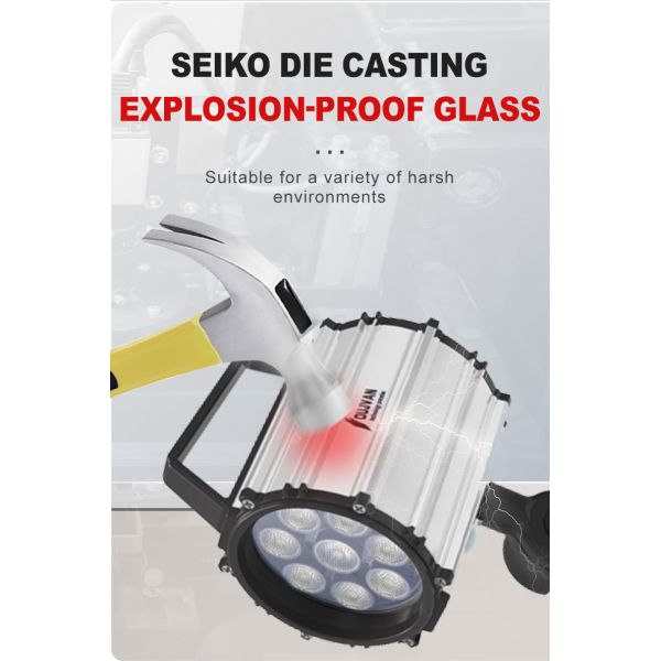 Lámpara de trabajo de cuello de cisne a prueba de explosiones, luz de trabajo LED impermeable para máquinas, brazo largo 24V 110V 220V