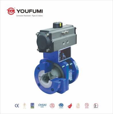 FEP Lined V Port Ball Control Valve , Anticorrosion Pneumatic Flow Control Valve