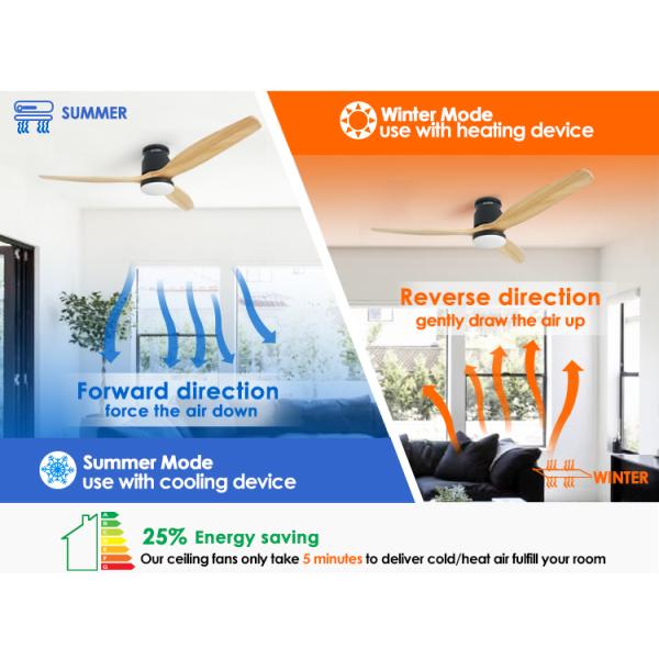 Led Ceiling Fan With Remote Control ,52 Inches Flush Mounting Quiet Dc Motor