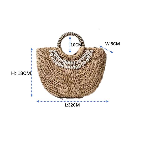 Beach Crochet Hand Bag Brown Shell Decor 32cm×18cm×5cm Size