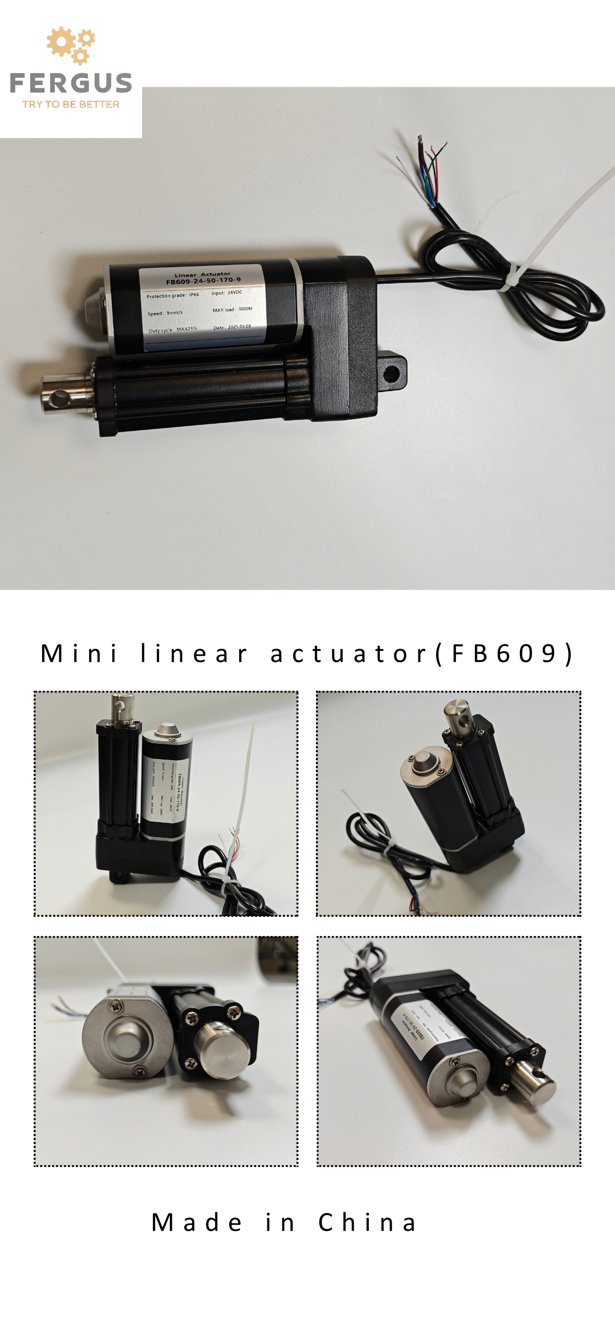 Electric linear actuator 150mm stroke 3000N, low noise linear actuators IP66
