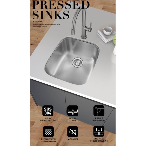 22 Gauge SUS304 Stainless Steel Kitchen Sink Single Bowl With Strainer Sewer Pipe